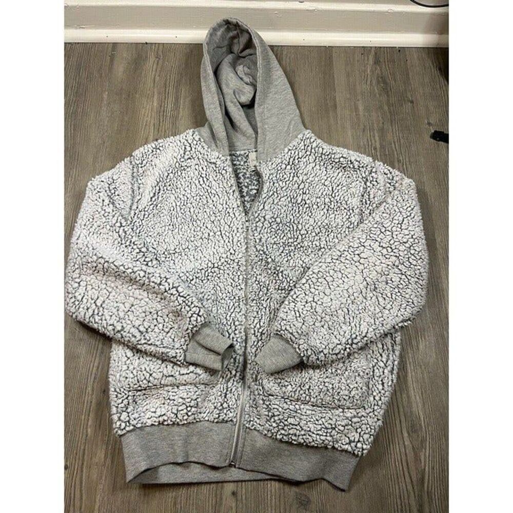 URBAN OUTFITTERS Women's Sherpa Fleece Full Zip Jacket Size XS Gray/White